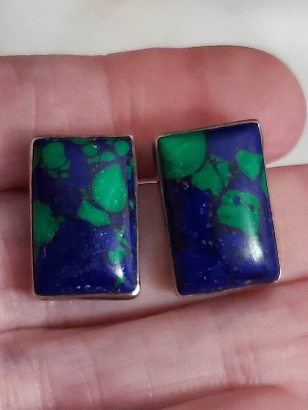 Vintage Azurite Sterling Navajo Signed NA Earrings Hand Crafted Native American
